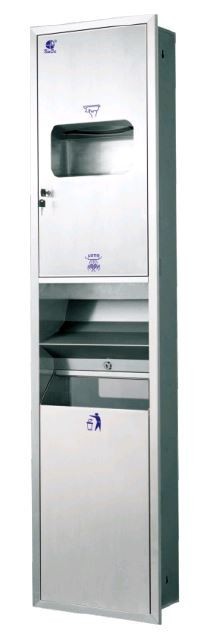 Настенный блок интегрированный (встраиваемый) сушилка-диспенсер-урна WisePro GSG82-25B-Brushed Нерж сталь Матовая сталь / 77-14