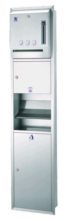 Настенный блок интегрированный (встраиваемый) сушилка-диспенсер-урна WisePro GSG82-25B-Brushed Нерж сталь Матовая сталь / 77-17