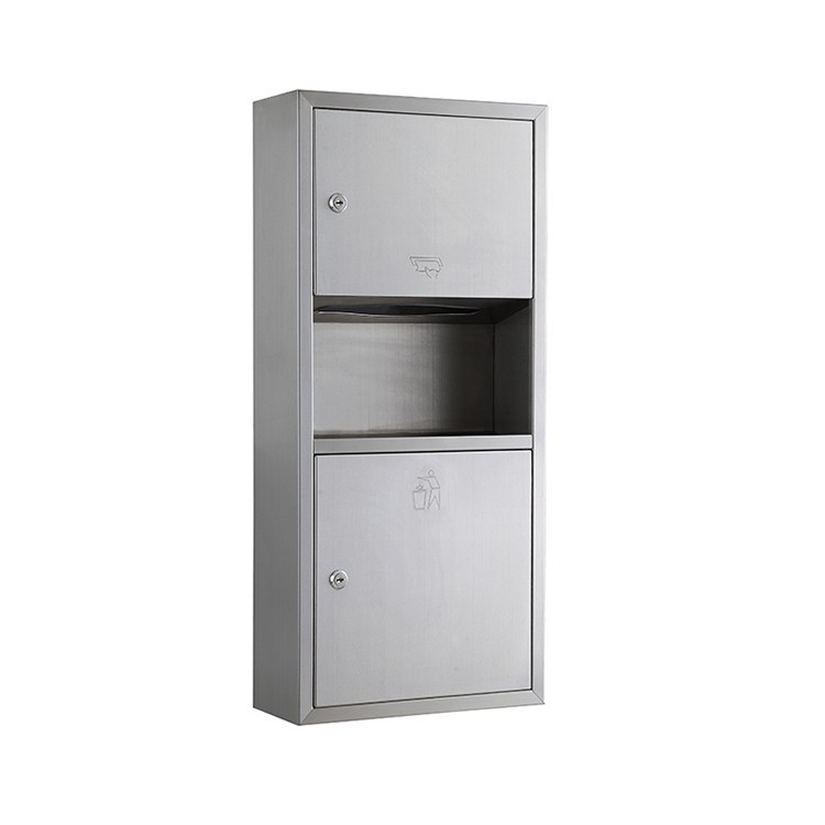 Настенный блок накладной (наружная установка) диспенсер полотенец-урна WisePro Металл Матовая сталь / 77-31