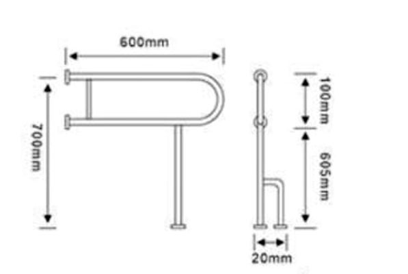 Поручень для людей с ограниченными возможностями WisePro 60 см c опорой в пол металл+ABS пластик / 80-15