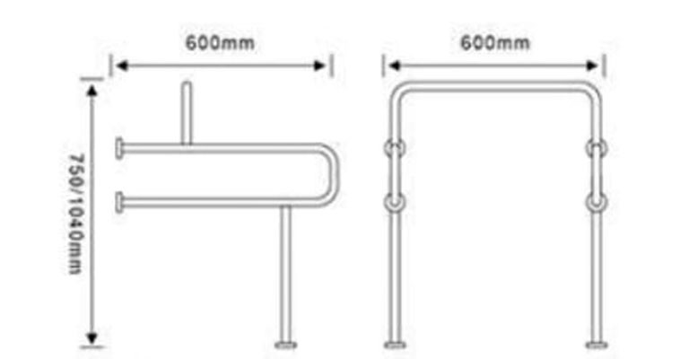 Поручень для людей с ограниченными возможностями WisePro 60 см двойной с опорами в пол металл+ABS пластик белый / 80-9