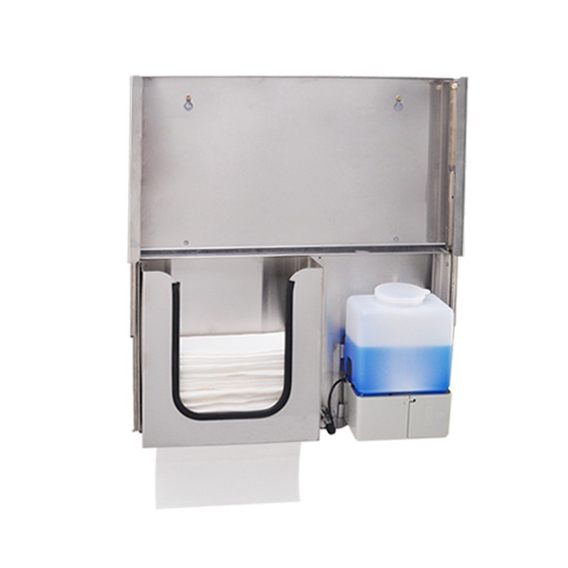 Встраиваемый блок выдвижной диспенсер полотенец+дозатор мыла WisePro за зеркалом Нерж сталь / 78-11