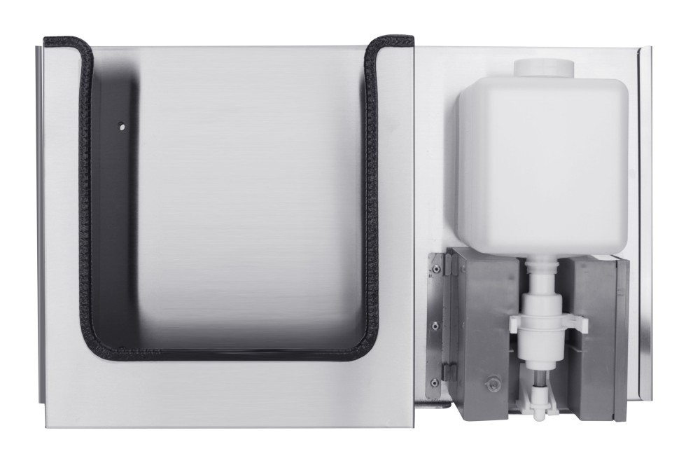 Встраиваемый блок выдвижной диспенсер полотенец+дозатор мыла WisePro за зеркалом Нерж сталь Матовая сталь / 78-3