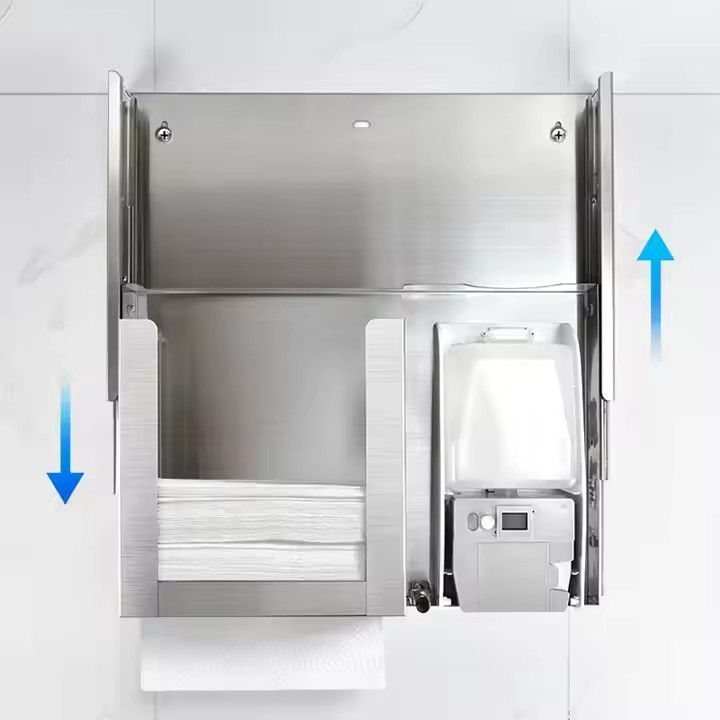 Встраиваемый блок выдвижной диспенсер полотенец+дозатор мыла WisePro за зеркалом Нерж сталь Матовая сталь / 78-3