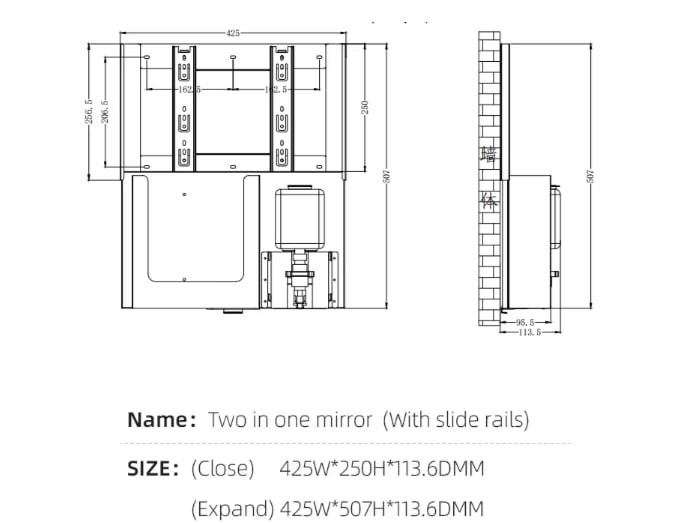 Встраиваемый блок выдвижной диспенсер полотенец+дозатор мыла WisePro за зеркалом Нерж сталь Матовая сталь / 78-3