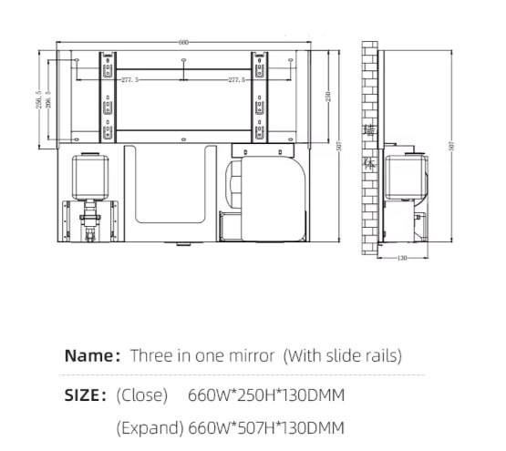 Встраиваемый блок выдвижной сушилка для рук+диспенсер полотенец+дозатор мыла WisePro за зеркалом Нерж сталь матовая сталь / 78-4