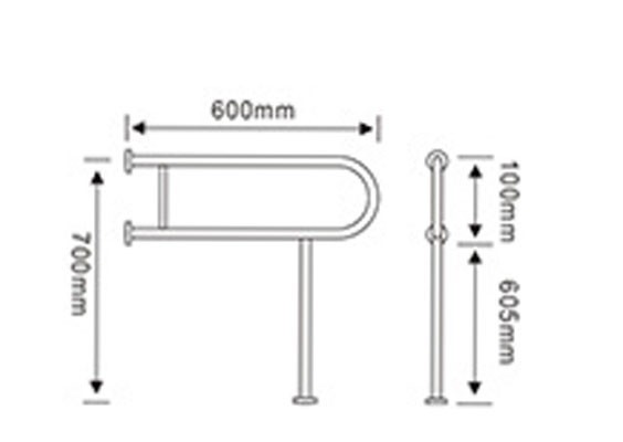 Поручень для людей с ограниченными возможностями WisePro 60 см с опорой в пол металл+ABS пластик / 80-6