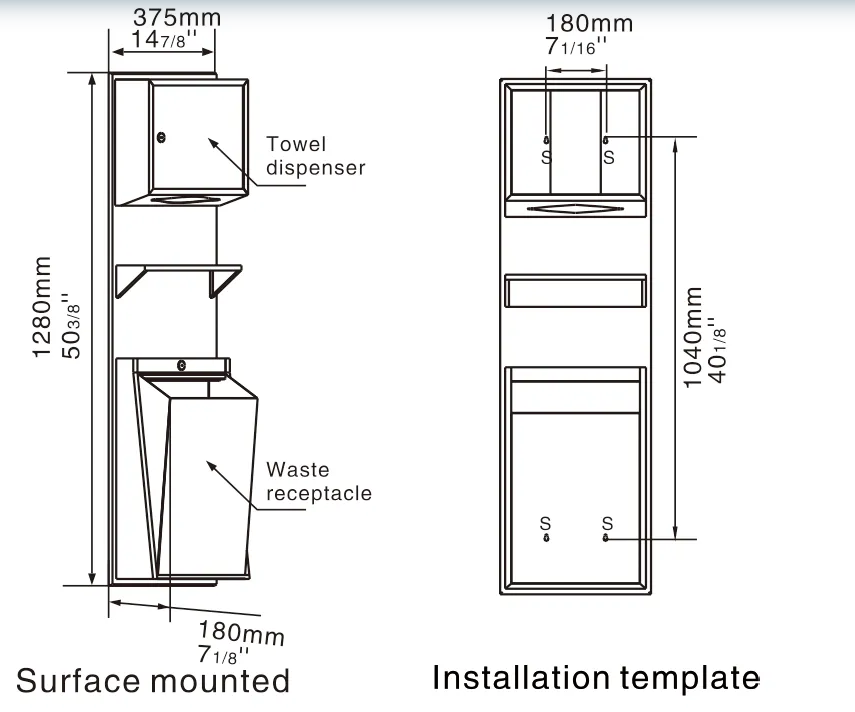 Встраиваемый блок диспенсер листовых полотенец и урна WisePro нерж сталь / 79-39