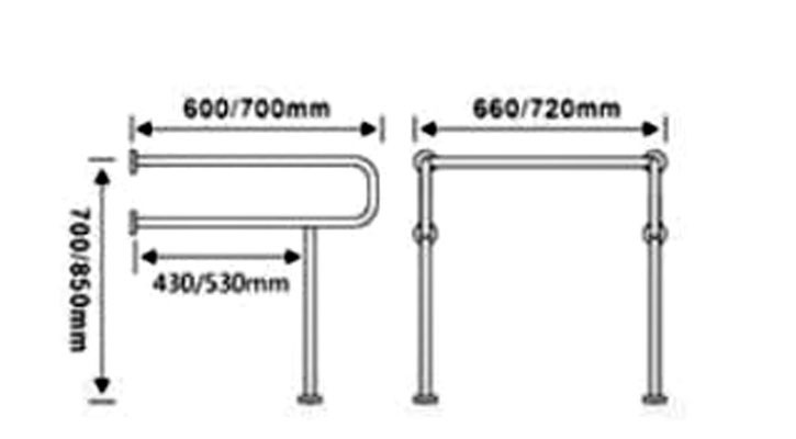Поручень для людей с ограниченными возможностями WisePro 70 см двойной с опорами в пол металл+ABS пластик желтый / 80-8