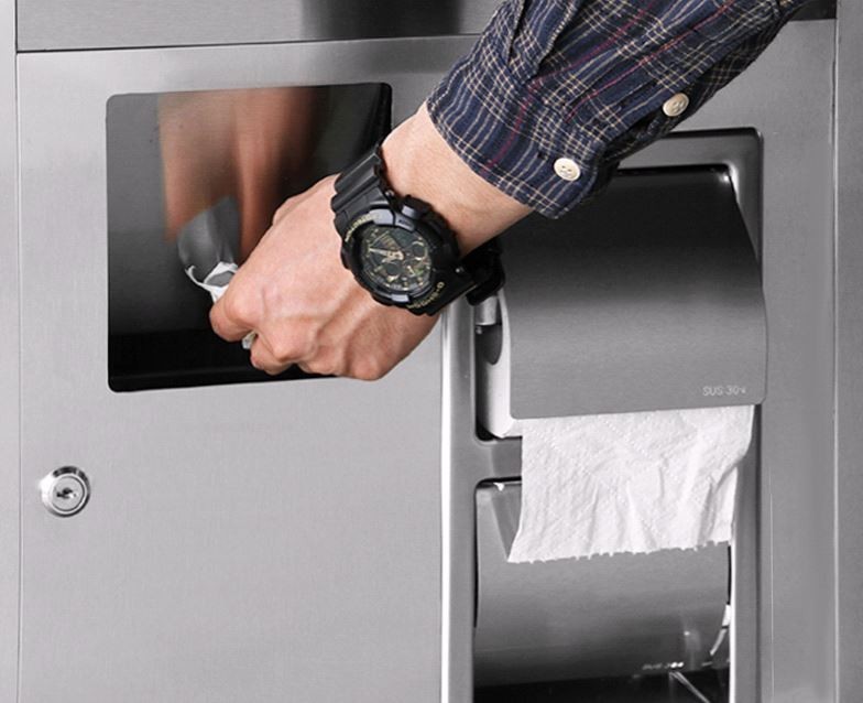 Встраиваемый блок Диспенсер покрытий+Держатели туалетной бумаги+Урна WisePro Нерж сталь / 79-25