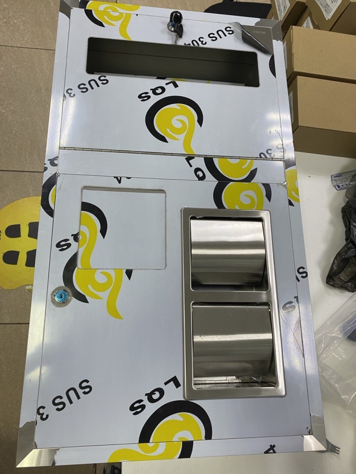 Встраиваемый блок Диспенсер покрытий+Держатели туалетной бумаги+Урна WisePro Нерж сталь / 79-25