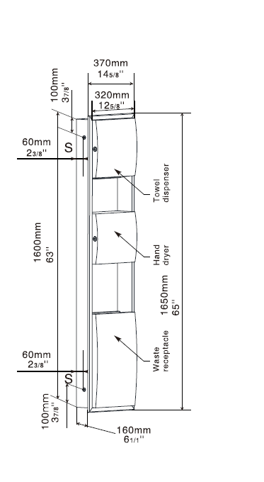 Встраиваемый блок сушилка для рук+диспенсер+урна WisePro Нерж сталь Матовая сталь / 79-32