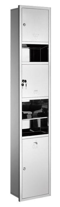 Встраиваемый блок сушилка для рук, диспенсер листовых полотенец и урна WisePro Нерж сталь / 79-6