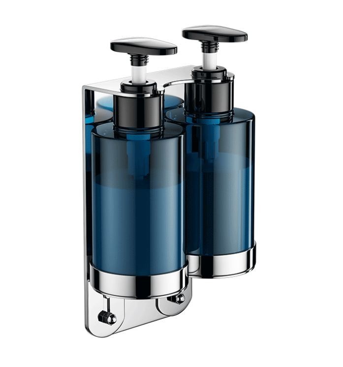 Держатель с флаконом для жидкостей настенный двойной WisePro Хром / 77-56