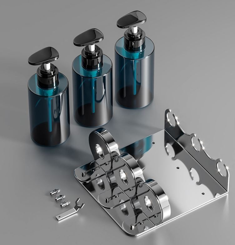 Держатель с флаконом для жидкостей настенный двойной WisePro Хром / 77-56