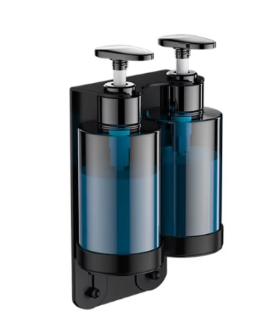 Держатель с флаконом для жидкостей настенный двойной WisePro Черный / 77-59