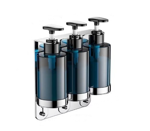 Держатель с флаконом для жидкостей настенный тройной WisePro Хром / 77-57