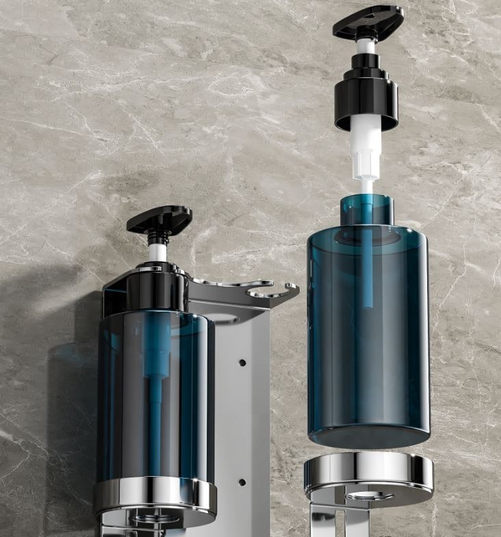 Держатель с флаконом для жидкостей настенный тройной WisePro Хром / 77-57