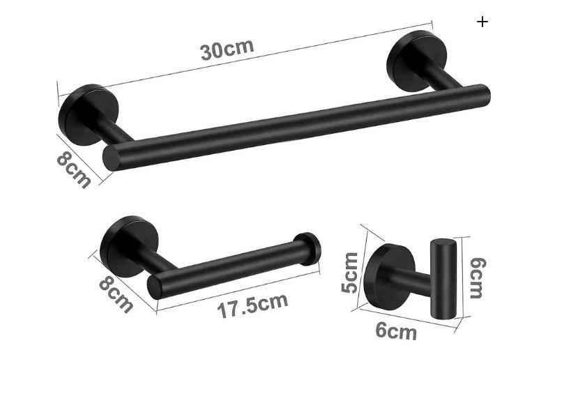 Набор держателей для ванной 3 предмета WisePro крючок, держатель туалетной бумаги держатель полотенца металл Черный / 77-40